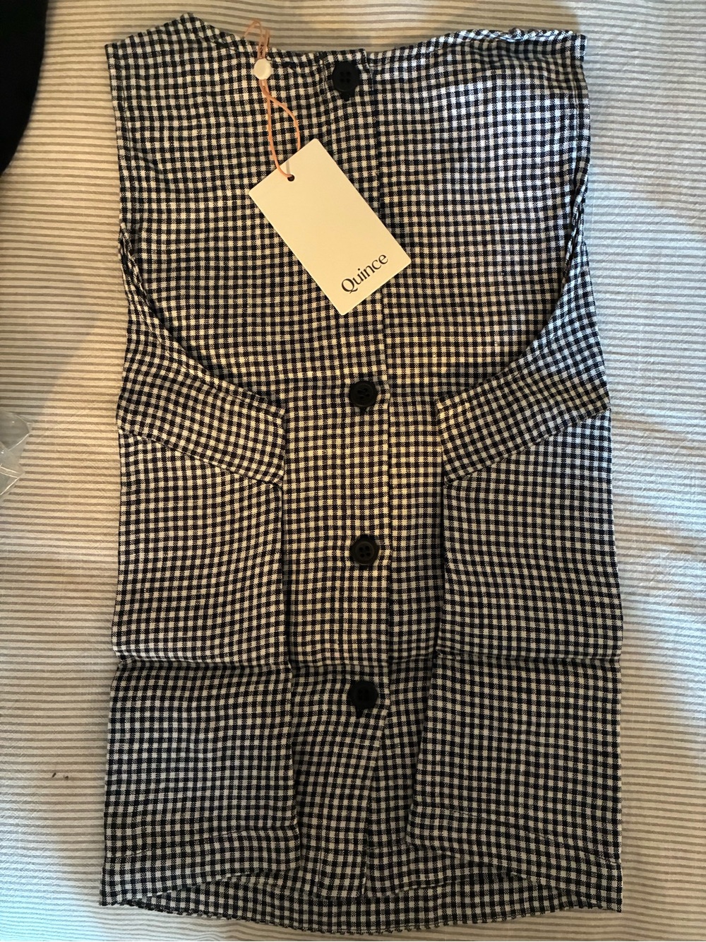 Quince Black & White Gingham Cropped Linen Tank